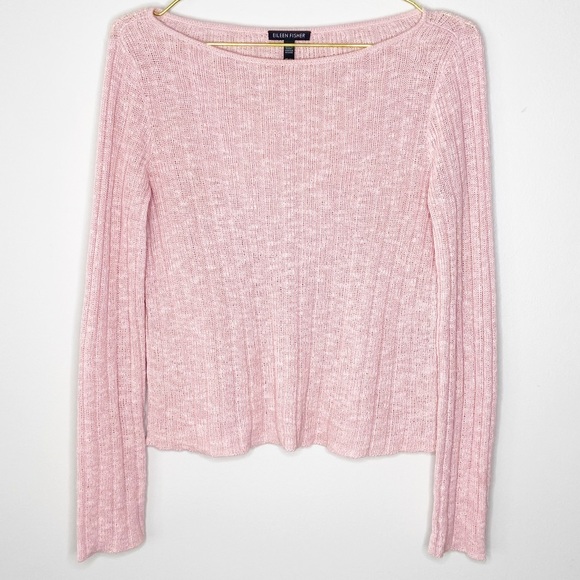 Eileen Fisher Pink Ribbed Knit Linen Sweater XS - Picture 2 of 9